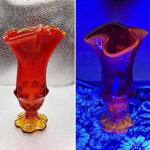 Jarrón de cristal Fenton Amberina brillante, raro, en rojo rubí y naranja ombré, vintage Valencia, 18 cm