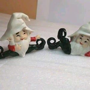 Cute Elfin Pair with Curly Toes! RARE Vintage Christmas Gnome Elf Pixie Miniature Figurine Set