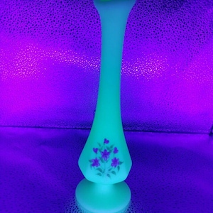Vintage Swung Lip Fenton Glowing Satin Pink Blossoms on Custard Glass with Frit Vase HAND PAINTED Elegant \ Design signed by L Sams
