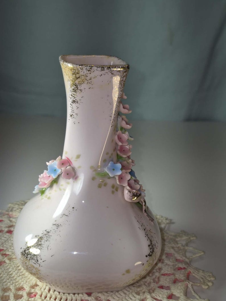 Elegant Baby Pink Bud Vase by Lefton China with Delicate Porcelain Flowers image 4