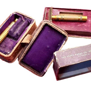 Vintage Mens Razor Lot in Original Box & Leather Case KRECT 1920s GILLET