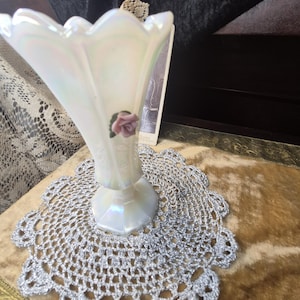 RARE Vintage Fenton Vase with White Opalescent Milk Glass - Pink Rose and White  Vase 6.5"