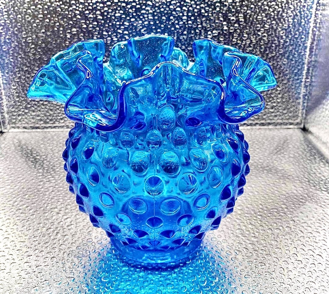 Vintage Fenton Glass Aqua Blue Hobnail Bud Vase or Decorative Dish