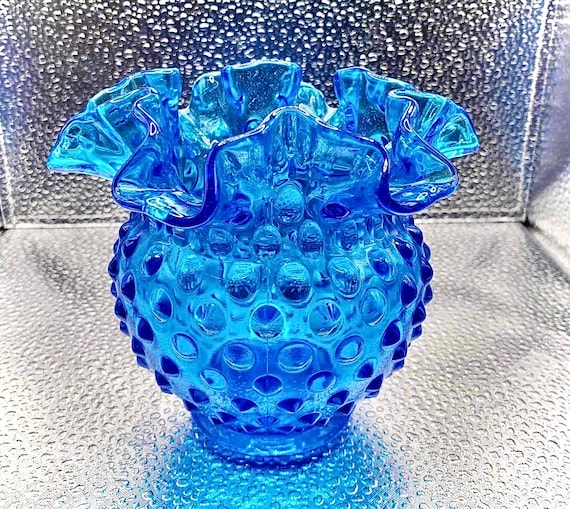 フェントン ホブネイル ブルーオパールセント 花瓶 フリル