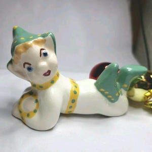 Cute RARE Vintage Pixie Miniature in Polkadot Suit & Hat with Big Ears - Hard-to-find Collectible Elf Figurine 1950s