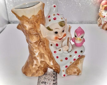 MCM ポルカドット ピクシー フィギュア 1950年代 日本製 バンジョーとピンクの鳥を連れたエルフ THAMES製