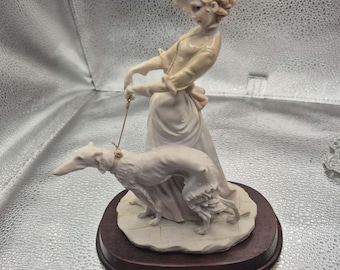 Vintage Victorian Woman With Borzoi Wolfhound Dog Figurine PUCCI