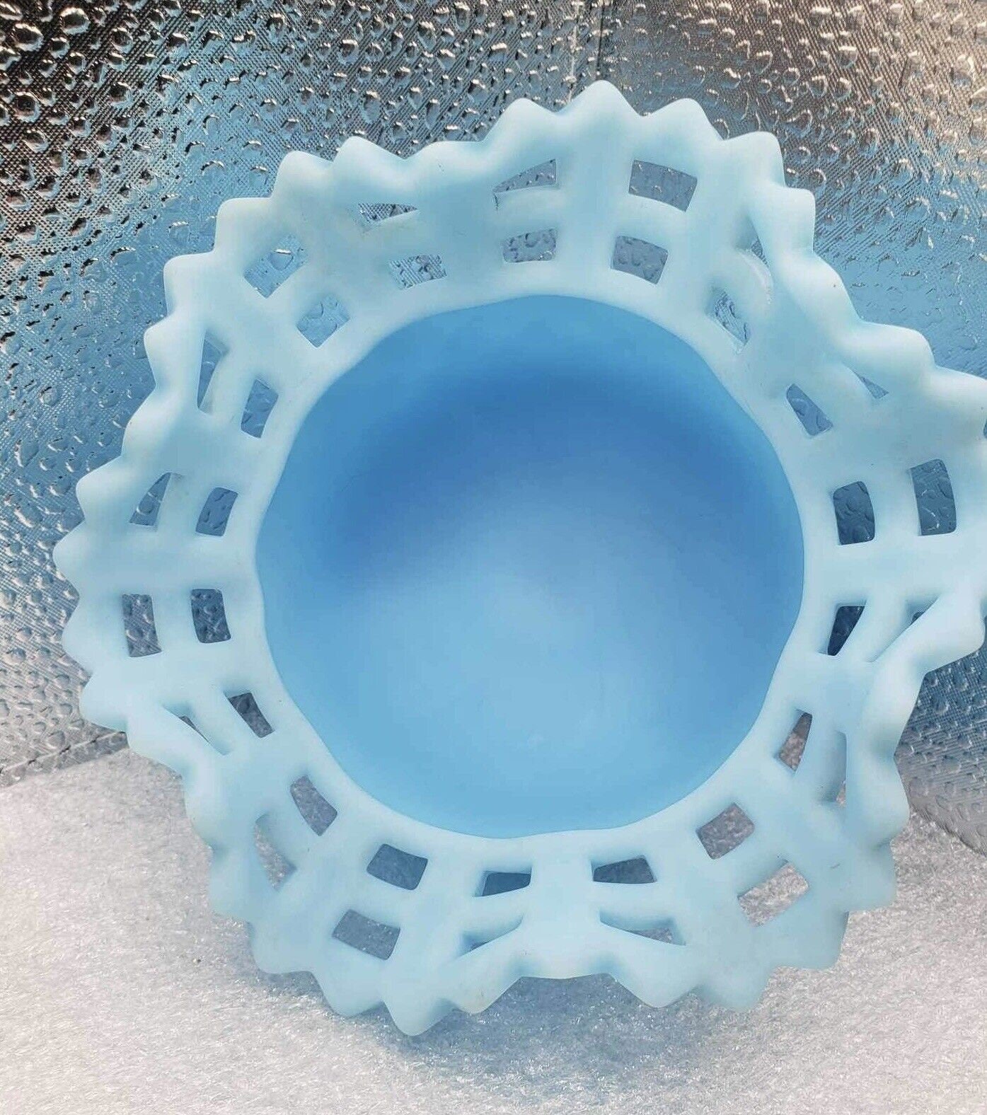 ヴィンテージ FENTON ブルー サテン カスタード ガラス ウィーブ 