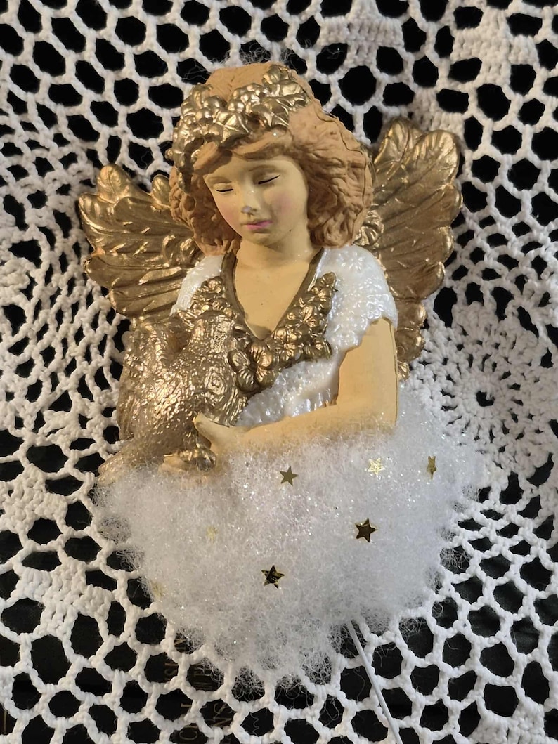 Guardian Angel With Gold Doves Vintage Christmas Decor, Ornament , or ...
