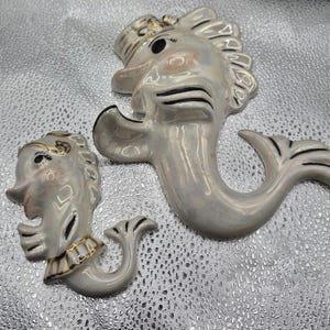 Retro Ceramic Dancing Fish Pair Vintage Bathroom Decor wall plaques, Ready to Hang!