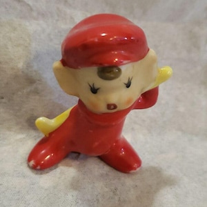 Rare Pixie Miniature Golf Figurine Cute 1950s Japan Determined Little Golfer Elf in Red Suit