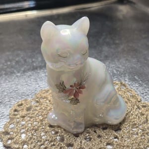 White Fenton Cat With Flowers - Etsy