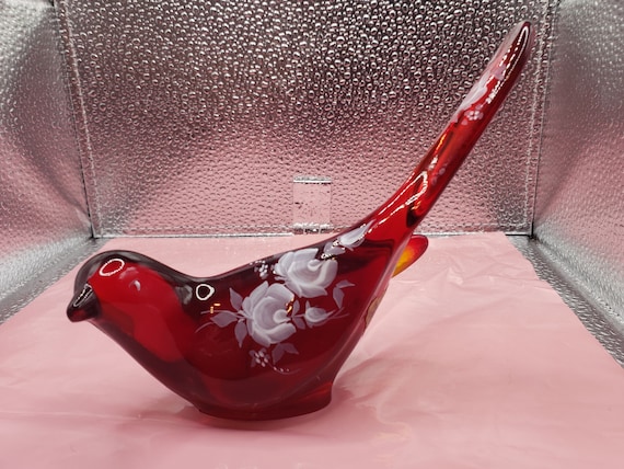 Fenton Bird of Happiness in Elegant Rich Ruby Red Glass, Amberina