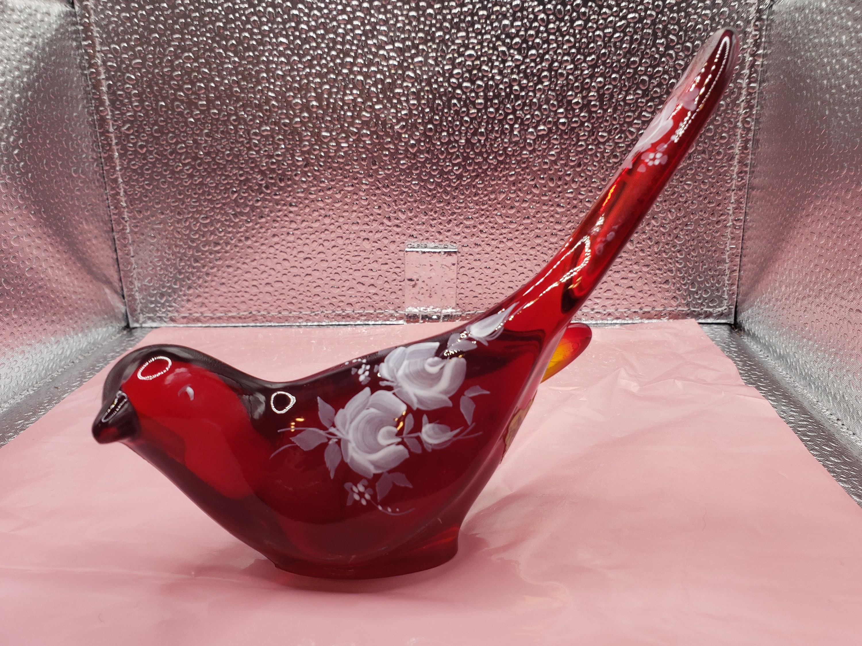 Fenton Bird of Happiness in Elegant Rich Ruby Red Glass, Amberina