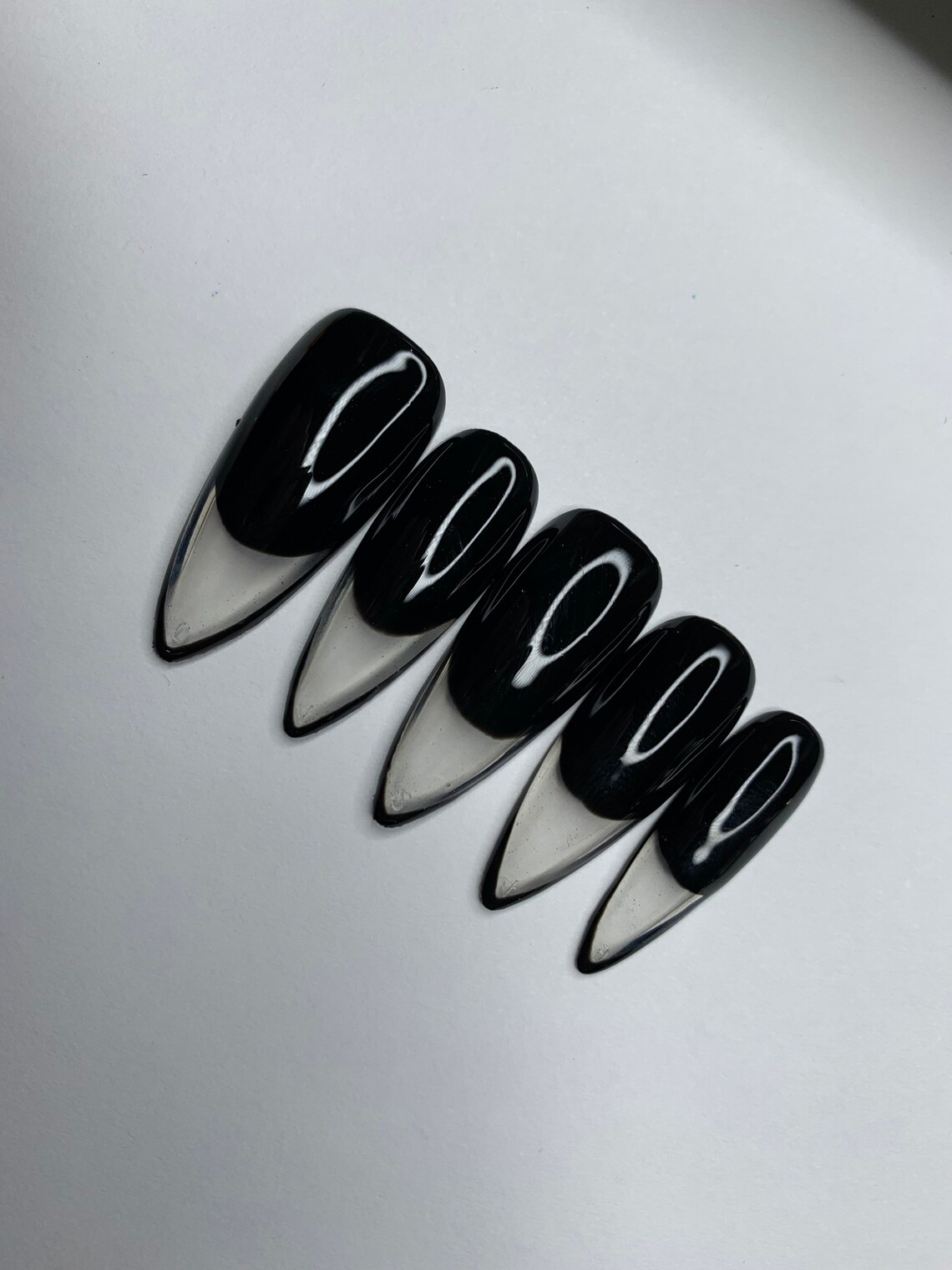 Glass French Manicure Black Press on Nails Fake Nails Etsy