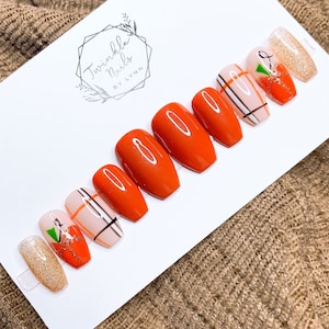 Fall Nails Design Pumpkin Nails Press On Nails Fake Nails Glue On Nails image 2