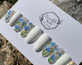 Spring Nails | Blue Flower Nails |Fake Nails | Press On Nails | Glue On Nails