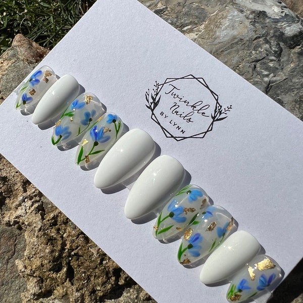 Spring Nails | Blue Flower Nails |Fake Nails | Press On Nails | Glue On Nails