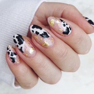 Cow Print With Gold Foils | Press On Nails | Fake Nails | Glue On Nails