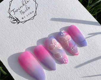 Ombré Flowers Design | Fake Nails | Press On Nails | Glue On Nails