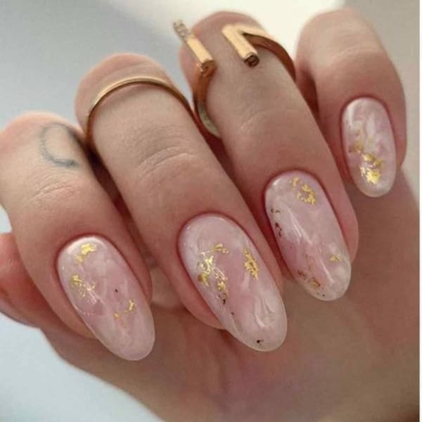 White Marble Nails | Gold Flakes | Fake Nails | Glue On Nails | Press On Nails