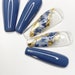 Blue gray nails with marble and gold flakes design | Nail prep kit INCLUDED | Press On Nails | Fake Nails | Glue On Nails 