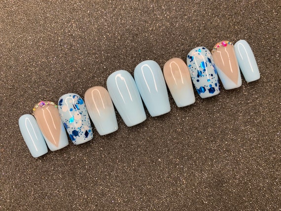 Baby Blue Nails And Design Fake Nails Press On Nails Etsy