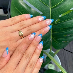 Blue tip with flower Nails | Fake Nails | Glue On Nails | Press On Nails