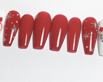 Christmas Nails | Red Nails | Christmas Ornament | Press On Nails | Fake nails