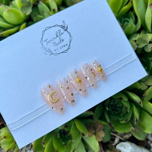Moon and Star Nails | Glue On Nails | Press On Nails | Fake Nails