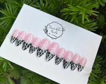 Black tip with Spiderwebs Nails | Fake Nails | Glue On Nails | Press On Nails