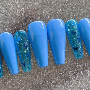 Blue Nails | Butterfly Nails | Fake Nails | Glue On Nails | Press On Nails