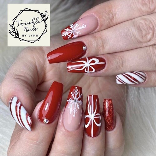 Red Tip Nails Candy Cane Christmas Nails Fake Nails - Etsy