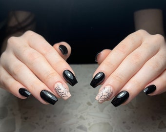 Black Matte Ghost Nails| Halloween Nails | Fake Nails | Press On Nails | Glue On Nails