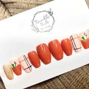 Fall Nails Design Pumpkin Nails Press On Nails Fake Nails Glue On Nails image 1