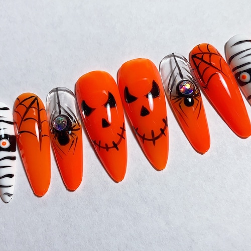 Halloween Nails Design Ghost Nails Press on Nails Fake Etsy