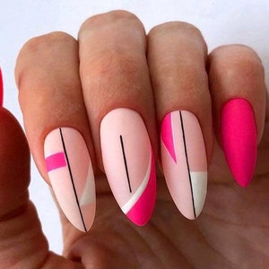 Sweet Pink Nails Nails Design Press On Nails Fake Nails Glue On Nails image 1