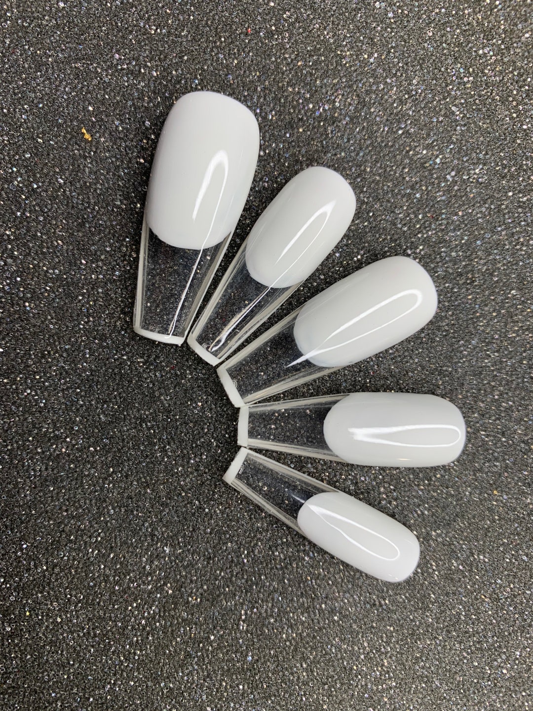 Glass French Manicure White Press on Nails Fake Nails Glue on Nails Etsy