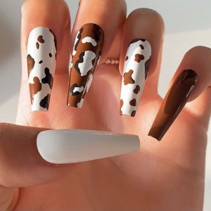 Cow Print Brown Nails | Glue On Nails | Press On Nails | Fake Nails