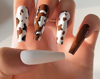 Cow Print Brown Nails | Glue On Nails | Press On Nails | Fake Nails