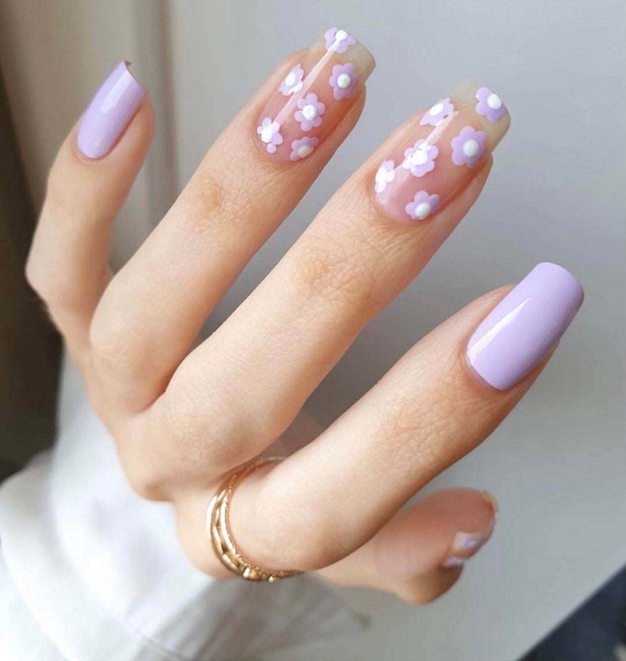 Purple Nails With Flowers Design Press on Nails Fake Nails Glue on Nails 