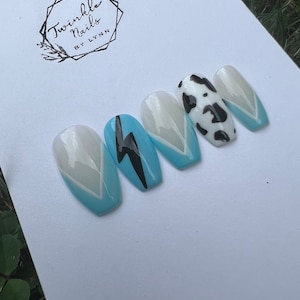 Blue Cow Print Nails and Design | Fake Nails | Press On Nails | Glue On Nails