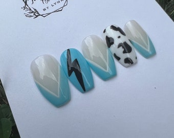 Blue Cow Print Nails and Design | Fake Nails | Press On Nails | Glue On Nails