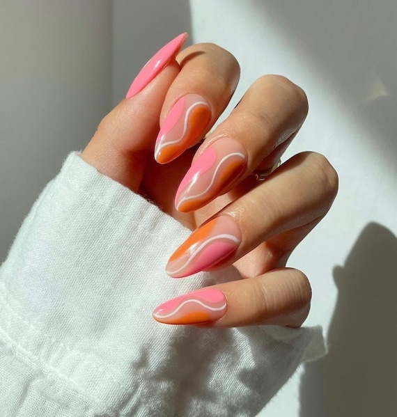 orange and pink nails