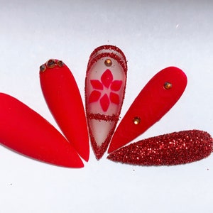 Red Christmas Nails | 3d Design | Matte Finish | Press On Nails | Fake Nails