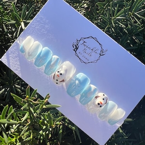 Blue Winter nails design | 3D Cute Snowman | Press On Nails | Fake Nails