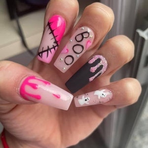 Pink Spooky Nails | Fake Nails | Glue On Nails | Press On Nails