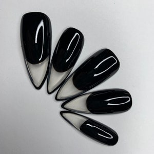 Glass French Manicure | Black Press On Nails | Fake Nails | Glue On Nails
