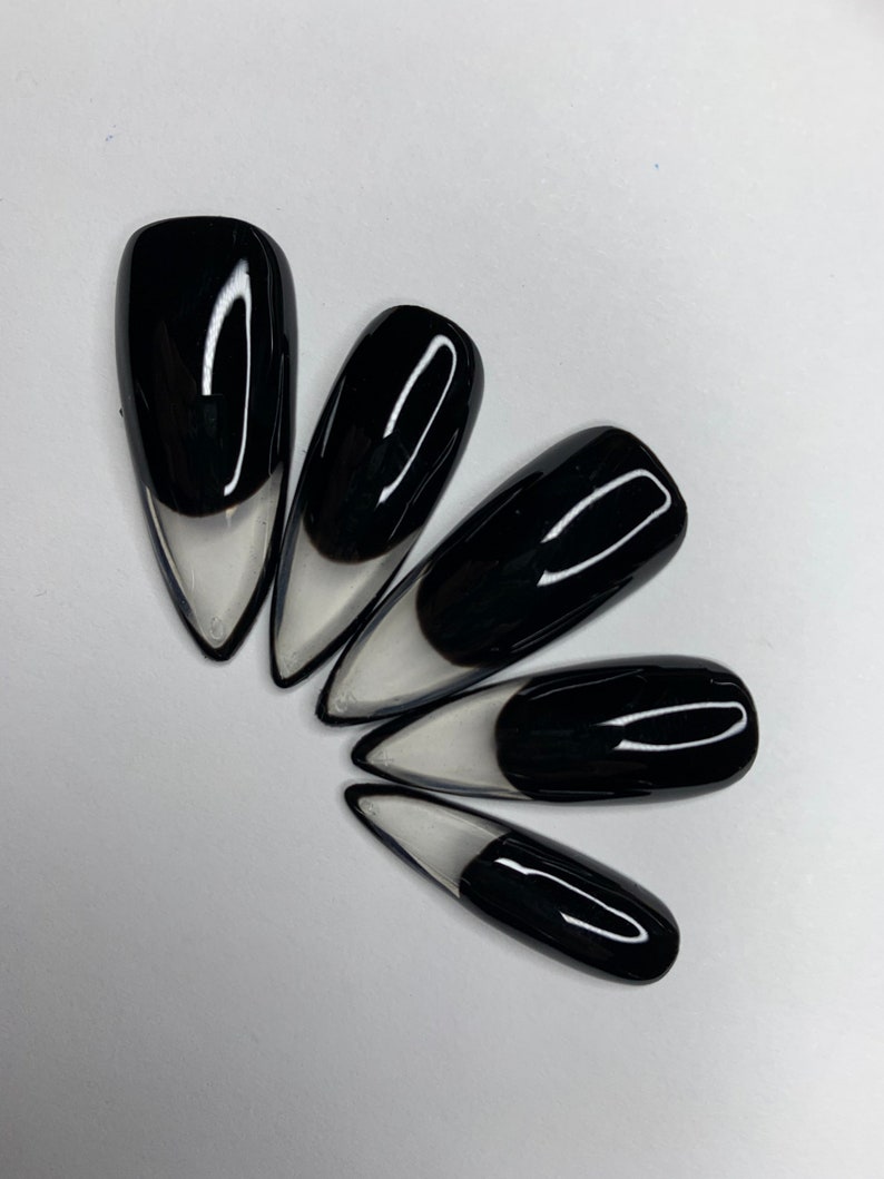 Glass French Manicure Black Press on Nails Fake Nails - Etsy