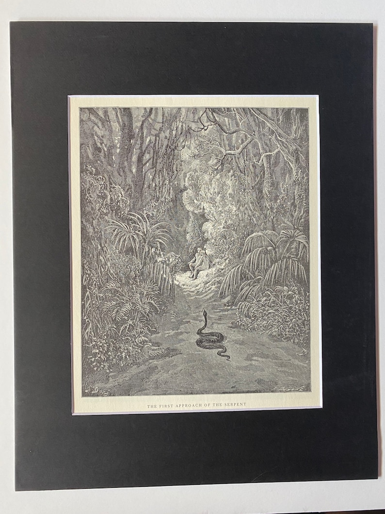 etching book plate The first approach of the serpent by Gustave Dore